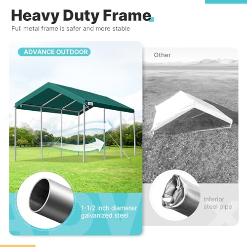 ADVANCE OUTDOOR 10x20 ft Heavy Duty Carport Potable Car Canopy Garage Party Tent Boat Shelter, Adjustable Height from 9.5 ft to 11 ft, Green