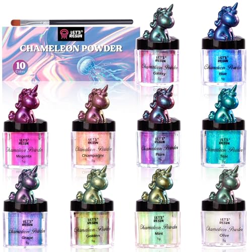LET'S RESIN Chameleon Mica Powder, 10 * 5g Color Shift Mica Powder for Epoxy Resin/Tumbler, Saturated Color Shifting Chrome Pigment Powders for Painting,Slime,Nails