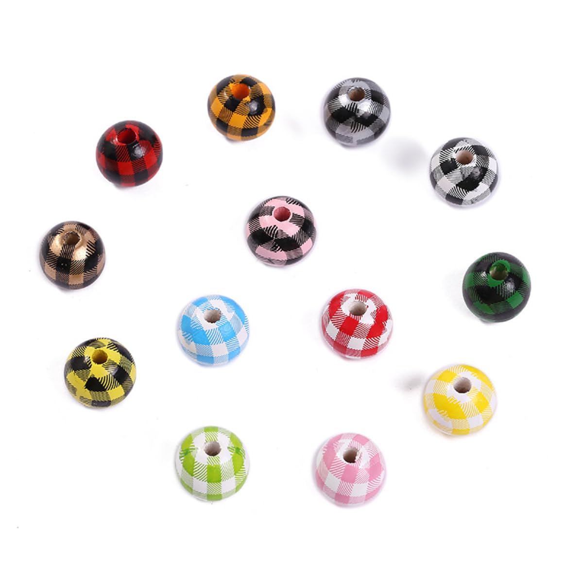 200 perline rotonde da infilare, 16 mm, perle di legno naturale, rotonde con foro rotondo, per artigianato, bracciali, collane, vestiti, acchiappasogni, bianco e nero
