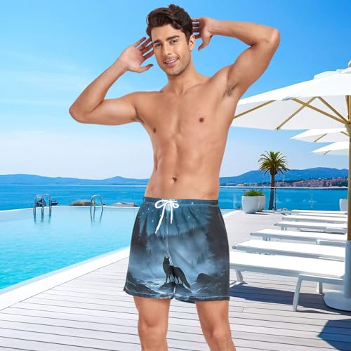 Moon Wolf Forest Mens Swim Trunks with Liner, Cool Quick Dry Beach Swim Shorts, Swimwear Bathing Suits S4