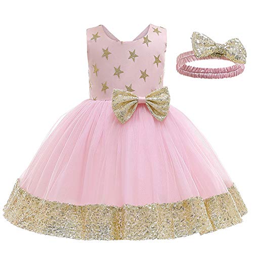 CUTECATCOS Sleeveless Girl Dresses A Line Knee Ball Gown Sequins Baby Clothing for Little Kids Ball Gown Tutu Summer Formal Prom Pageant Dress 24 Months (Pink, 100)
