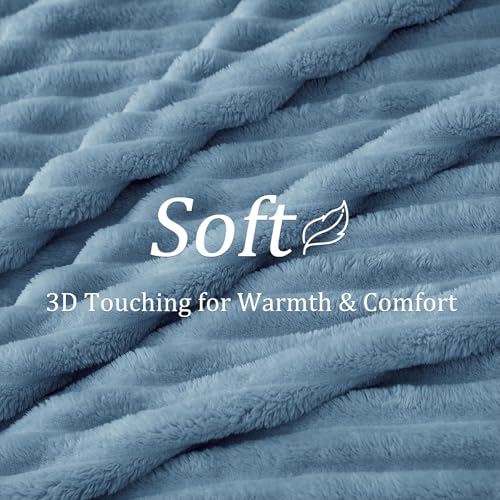 Image of BEDELITE Ribbed Fleece Throw Blanket for Couch, Blue, 50 inchx70 inch | Ultra-Soft Plush Fleece, Warm Yet Lightweight, Ribbed Texture, Home Decor, Machine Washable, Giftable, All-Season Use