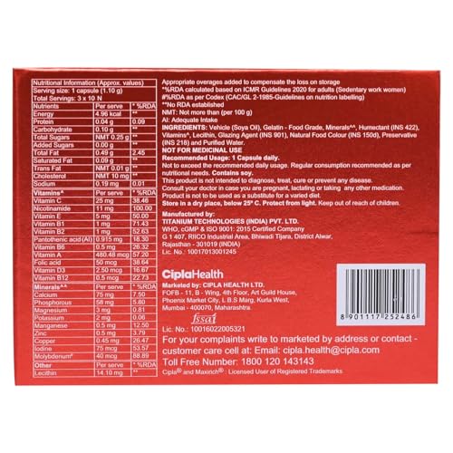 Image of Cipla Maxirich Daily Multivitamin (30 Softgels) For Men & Women With Essential Nutrients, Vitamins, Minerals, Anti-oxidants For Building Immunity & Energy (3)
