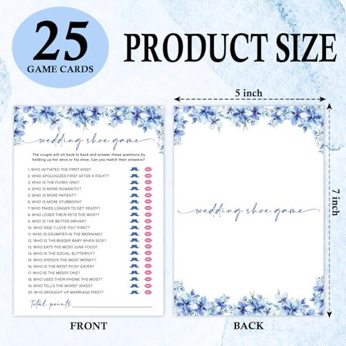 Image of Wedding Shoe Bridal Shower Games, 25 Blue Floral Bridal Shower Game Cards Set, Engagement Party Game for Guests, Wedding Games for Reception, Minimalist Marriage Party Supplies-10
