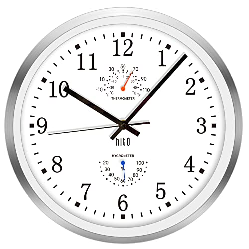Hito, geräuschlose Wanduhr, batteriebetrieben, ohne Tickgeräusche, mit Glasabdeckung und silbernem...