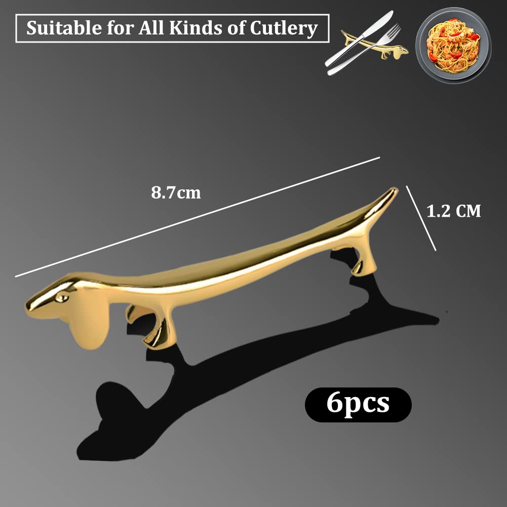 6 Poggiaposate A Forma Di Bassotto In Lega Di Zinco - Supporto Elegante Per Forchette E Coltelli, Colore Argento - Foto 7