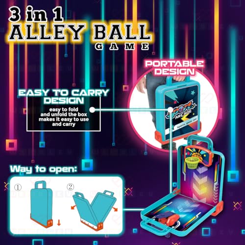 Image of Wembley 3 in 1 Alley Ball Game for Kids Includes Pinball Bowling Basketball Arcade Machine Toy Tabletop Indoor Game Easy to Assemble Birthday Gift for Boys Girls, Multicolor