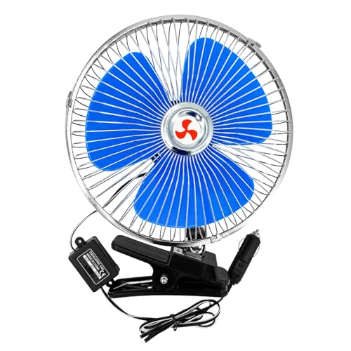 Enerfero 8 pulgadas ventilador auto 12V-24V, mini ventilador silencioso,vendilador para coches,camiones y furgonetas (Azul, 12V)
