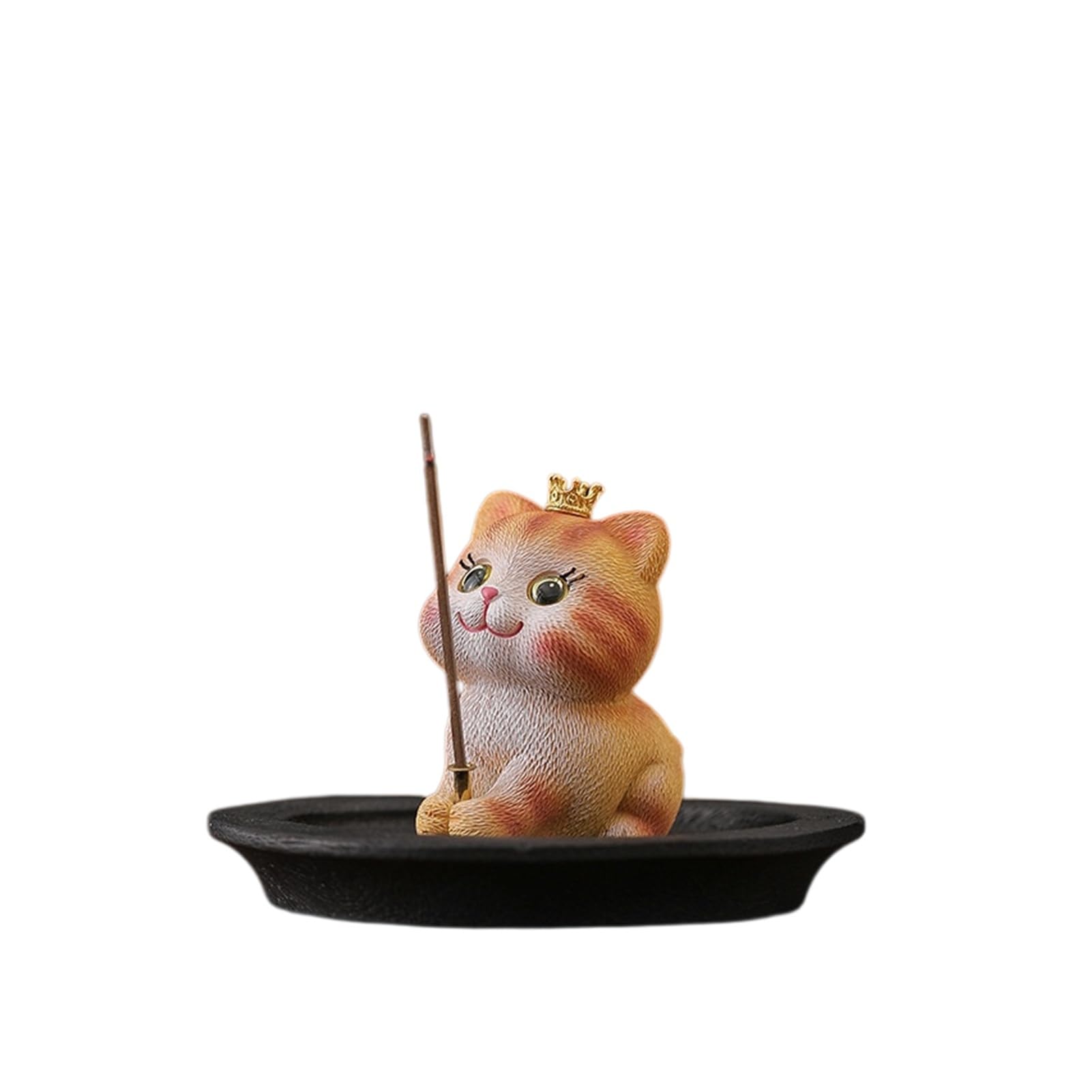 Huolimxun Cat Incense Holder Statue - Resin Kitten Incense Burner Ornament For Home And Coffee Table(Yellow Crown Cat+Chassis)