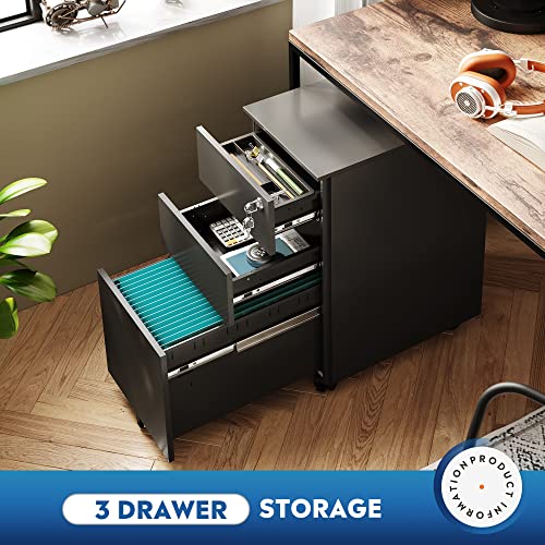 Image of DEVAISE Slim File Cabinet, 3 Drawer Mobile Filing Cabinet for Letter /Legal /A4 Files, Fully Assembled Except Wheels, Black