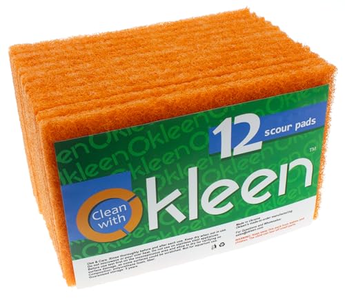 Image of Delicate Scour Pads. Made in Europe. 12 Pack, 4 x 6 Inch Odorless General Purposes Scouring Scrubbers for Cleaning Dishes, Cutlery, Kitchen, Household & Outdoor Things (Orange)