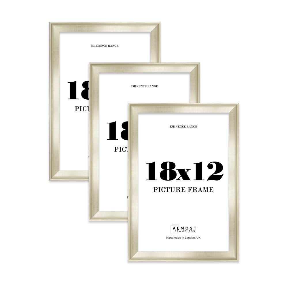 18x12" Silver Picture Frame - Rustic Wood Industrial Effect Photo Frame for Wall Display, Ideal for Posters, Prints & Home Décor, Wall Hooks, 32mm Edge - 3 Pack