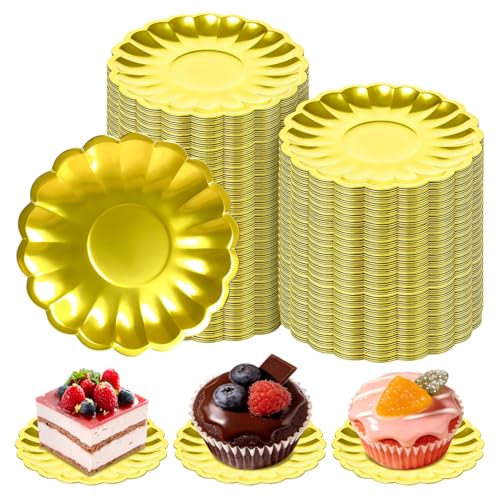 150PCS 3.5 Inch Mini Dessert Plates Gold Disposable Baking Dessert Dish