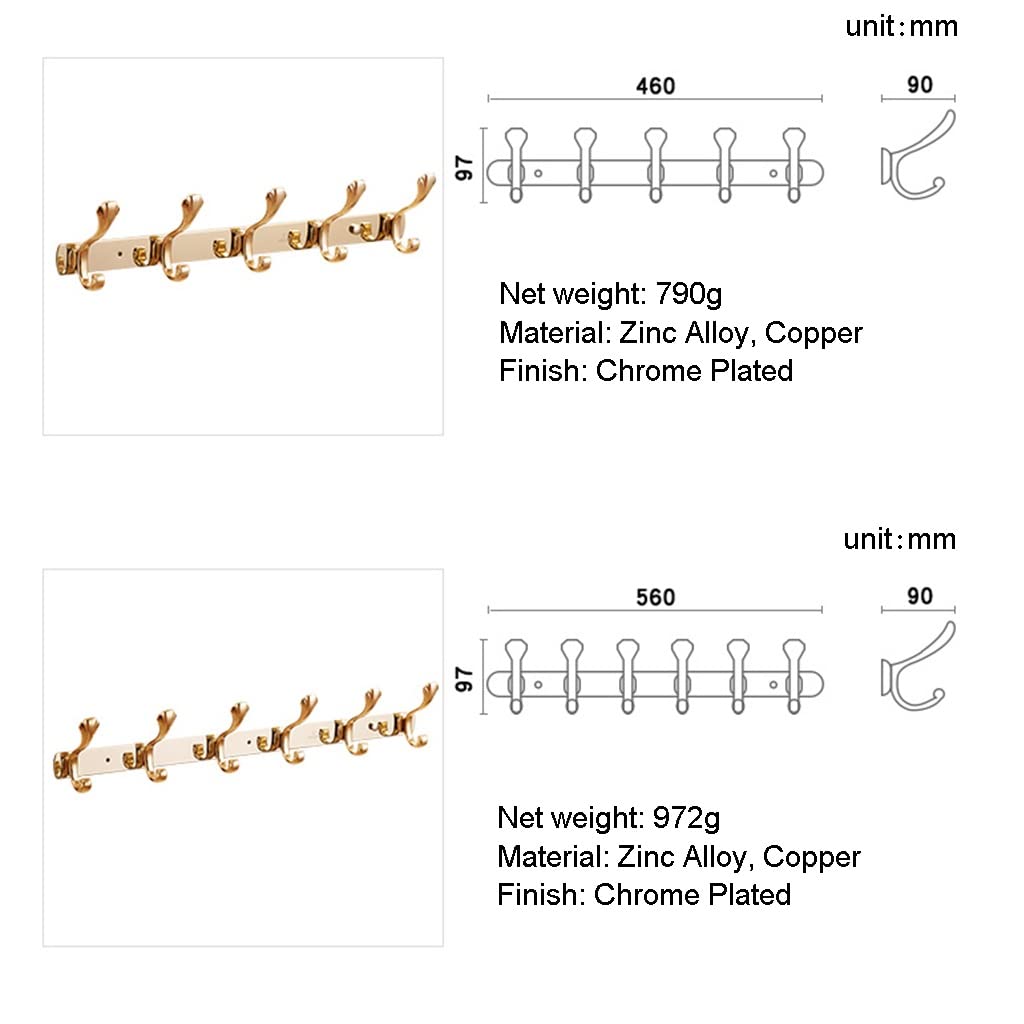 Kleiderhaken, Edelstahl-Kleiderhaken, Wandgarderobe, Wandhaken for Mantel, Handtuchtaschen, Eingangsbereich, Badezimmer Badezimmer (Color : Gold, Size : 5 Hooks)