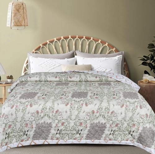 Image of VAS COLLECTIONS Ultrasonic Quilted AC Blanket | 280 TC Super Soft All-Season Comforter | Lightweight King Size Bedcover /Rajaai /Bedspread for Double Bed (220 x 230 cm, Purple, Green & Red)