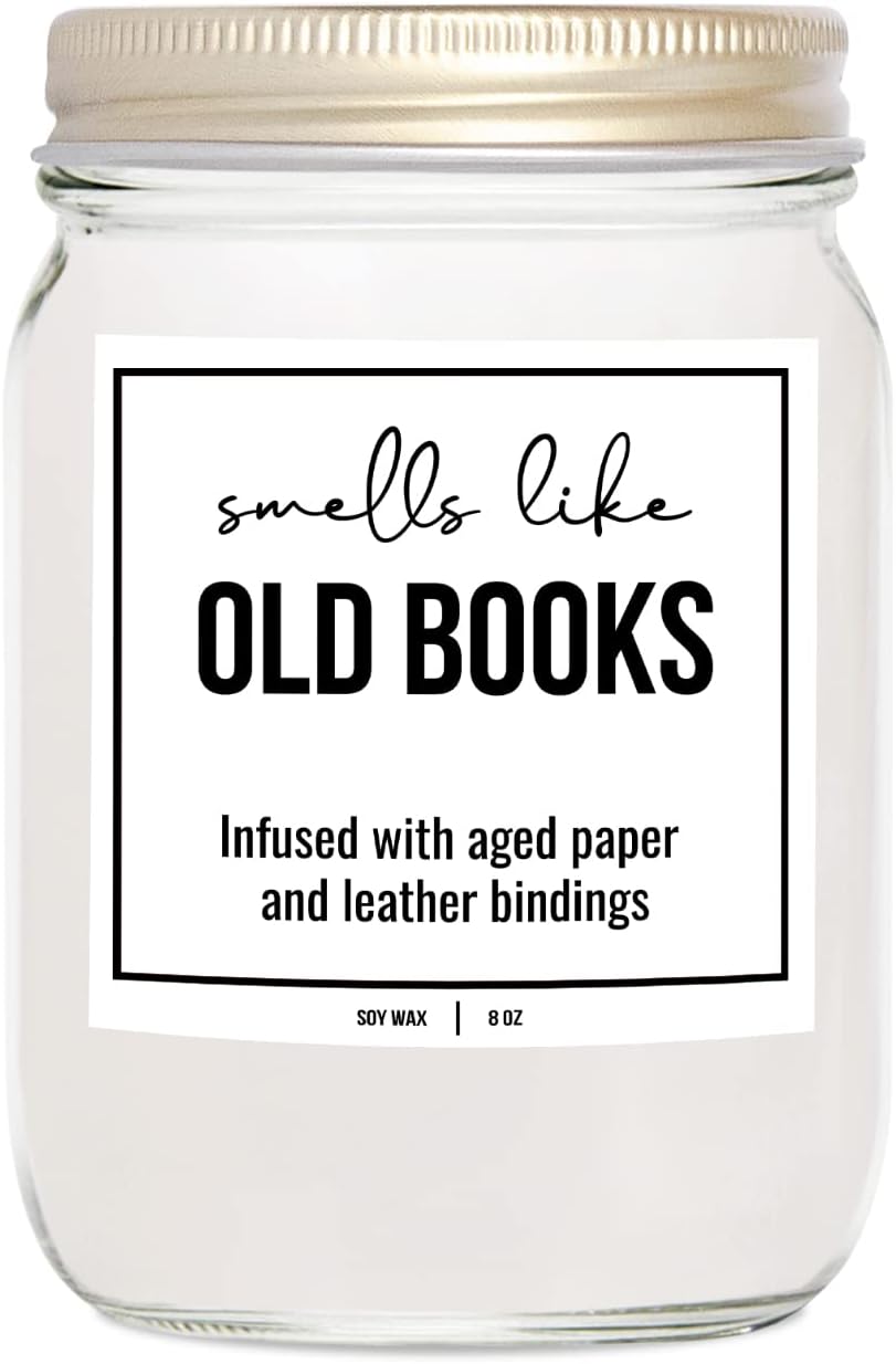 YouNique Designs Book Lovers Candle – White Soy Candles for Home Scented Book Lovers Gifts for Women, Funny Book Candles Gifts for Women, 8 oz, Old Books Scented Candles