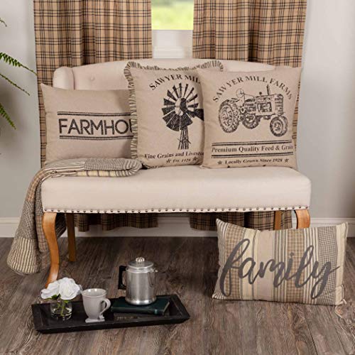 Vhc Brands Sawyer Mill Text Chambray Cotton Farmhouse Appliqued Pillow 22X14 Filled Bedding Accessory, 1 Count (Pack Of 1), Family Charcoal #TOP4