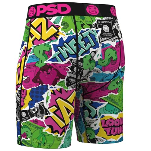 PSD Mens Boxer Briefs - Looney Money, 7 Inch Inseam, Moisture-Wicking, 4-Way Stretch, Boxer Briefs for Men Pack2
