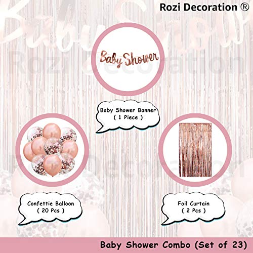 Image of Rozi Decoration Rubber Baby Shower Party Decoration Kit Banner, Balloons, Curtains For Home Decor Maternity, Pregnancy Photo-Shoot - Rose Gold Pack Of 23 Piece
