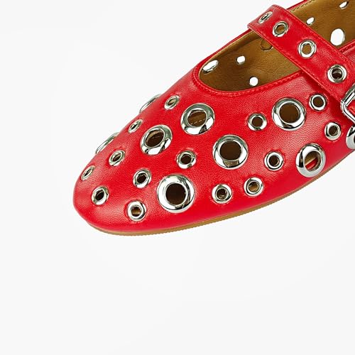 Image of Fashion Buckle Ballet Flats Women's Delicate Metal Buckle with Rivet Holes Mary Jane Comfort Flats