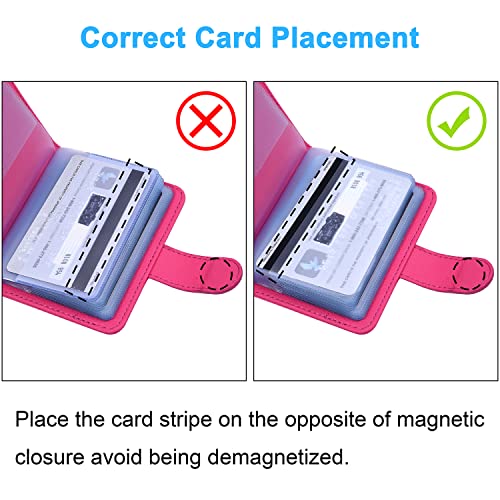 Image of Wisdompro Credit Card Holder, PU Leather Slim RFID Blocking Debit Card Protector Wallet Organizer Case with Magnetic Shut (Build in 20 Card Slot & 7 Small Cells for Memory Cards)-Vertical Hot Pink