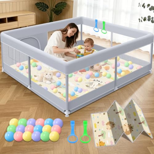 Image of XVISHX Baby Playpen with Mat, 50x50 Inch Play Pen, Playpen for Babies and Toddlers, Baby Playard for Indoor & Outdoor Active Center Game Fence, with Skin-Friendly Fabric and Soft Breathable Mesh