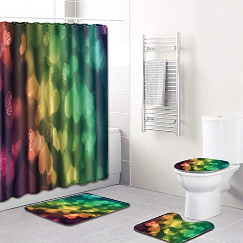 Toilettendeckelbezug Herz Badematte Und Flanell Duschvorhang Set Polyester Wasserdicht Home Decoration Microsoft Teppich Fuß-4Pcs-847_Kleine Größe