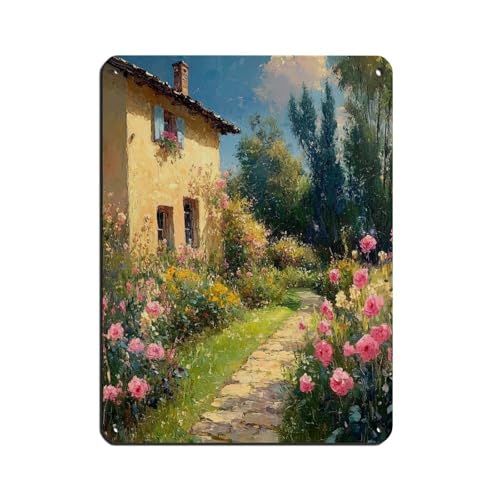 Springtime Orchard Pathway - Victorian Garden With Romantic Floral Scenery, Rustic , Landscape Retro Poster Metal Tin Sign Chic Art Retro Iron Painting Bar People Cave Cafe Family Garage Poster Wall D