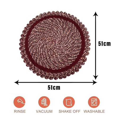 Image of Kuber Industries Door Mat | Round Shape Feather Cotton Reversible Mat | Door Mat for Home & Kitchen | 20 Inch | Large | Pack of 3 | Maroon