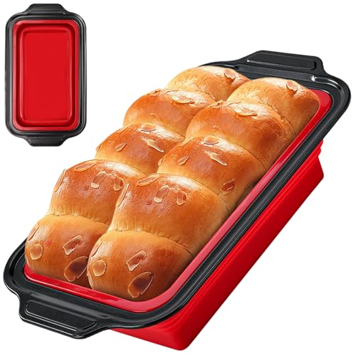 ROTKUSZ Silikon Kastenform 26 cm, 1000g Brotbackform Silikon mit Metallverstärktem Rahmen, Faltbare Silikonbackform Kastenform, Bpa-Frei, für Hausgemachtes Brot, Kuchen, Hackbraten, Brownies