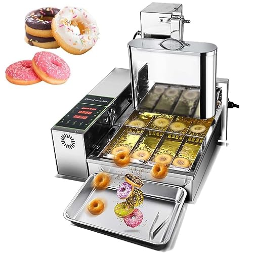 Macchina Automatica per Ciambella 2000W, 4 File, Tramoggia 5,5 Litri, 1750 Unità/H Friggitrice per Ciambelle Commerciale, Ciambella Spessore Regolabile, Acciaio Inossidabile
