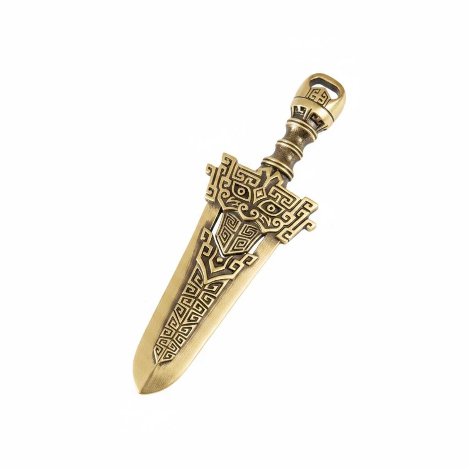 SNAPPSY Geometric Engraving Sword Charm Engraved Pattern Gold Sword Charm Tapered Blade Accessory Looped Top, Brass Sword-image-44