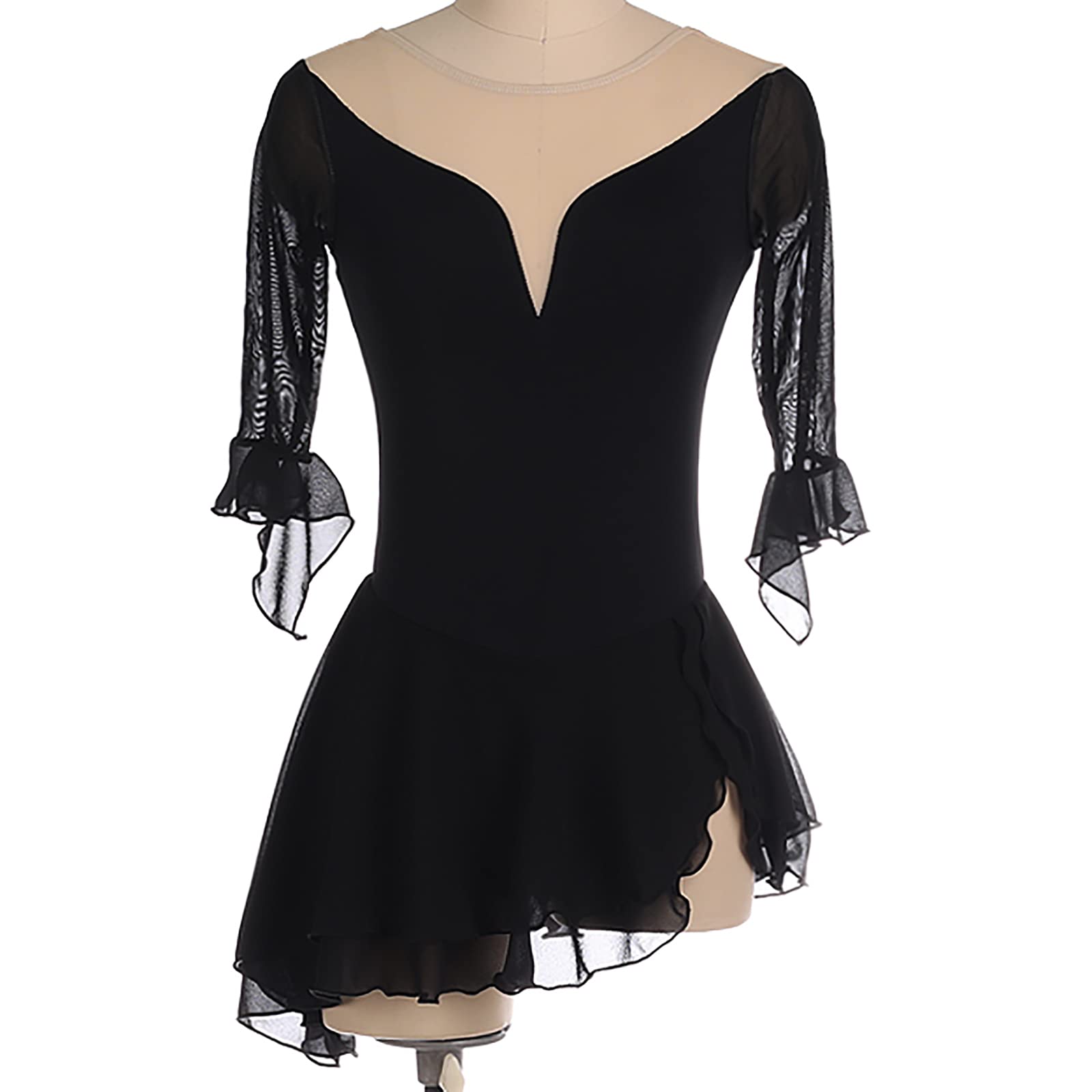 Vestido de Patinaje Artistico para Niña Lentejuela Maillot Gimnasia Disfraz Danza Ballet(Size:M/150,Color:Negro)