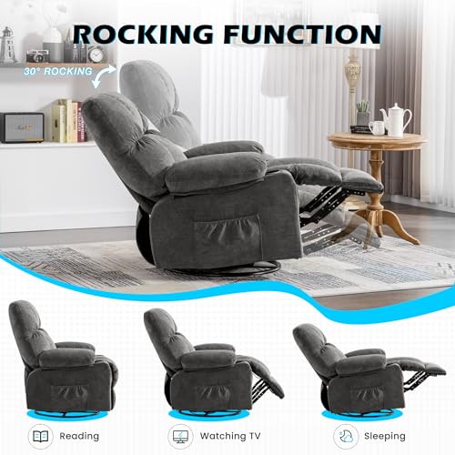 Image of MAHOMICO Recliner Chair Oversized Swivel Rocker with Vibration Massage & Lumbar Heating, 360 Swivel, USB Charging Port, Cup Holders & Side Pocket for Living Room