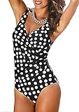 Upopby Women's Tummy Control Monokini One Piece Swimsuit Plus Size Black Spot US18