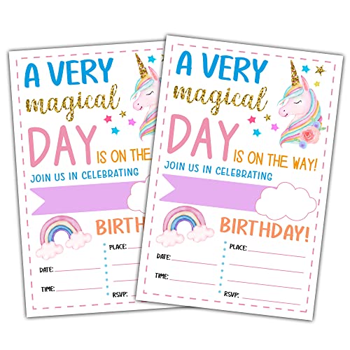 Rainbow Unicorn Birthday Party Invitations, Colorful Pony Balloon Birthday Invitations For Boys Girls, Kids Birthday Invites, Theme Birthday Party Decorations, 20 Invitations With 20 Envelopes - B06 #TOP26