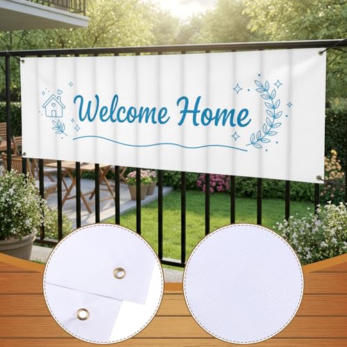 Image of Zonon Large Blank Banners And Signs Polyester Oxford Cloth Sublimation Banner To Decorate With Hanging Rope For Indoor Wall Outdoor Easy to Hang DIY Signs For Business Office (White,2 x 8 Feet)