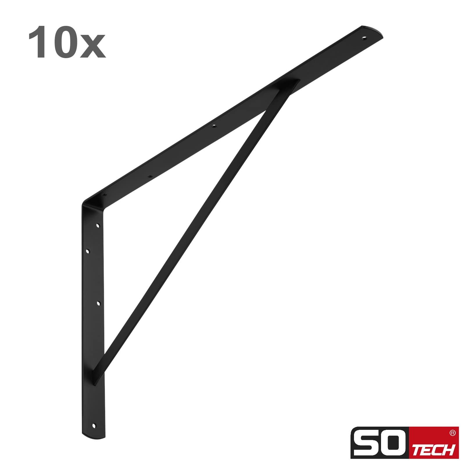 SOTECH 10er Set Regalkonsolen (600 x 375 x 40 mm, schwarz, pulverbeschichtet), Regalträger mit Querstrebe zur Stabilisierung