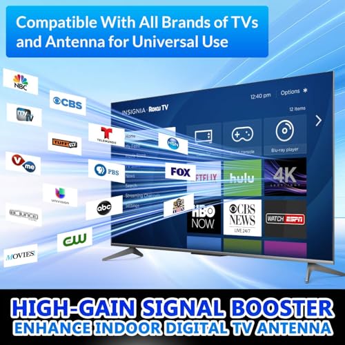Image of TV Antenna Amplifier, 25dBi High Gain TV Antenna Booster Signal Amplifier for Digital HD & 4K Reception, HDTV Antenna Signal Booster for Weak Signals, Low Noise, Adjustable Gain & Timer (Black-1)