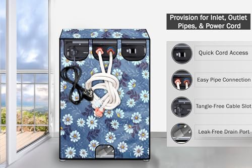 Image of Stylista PVC Washing Machine Cover Compatible for Samsung 6.5 KG Fully-Automatic Top Load WA65T4262GG, Floral Pattern Blueish Grey