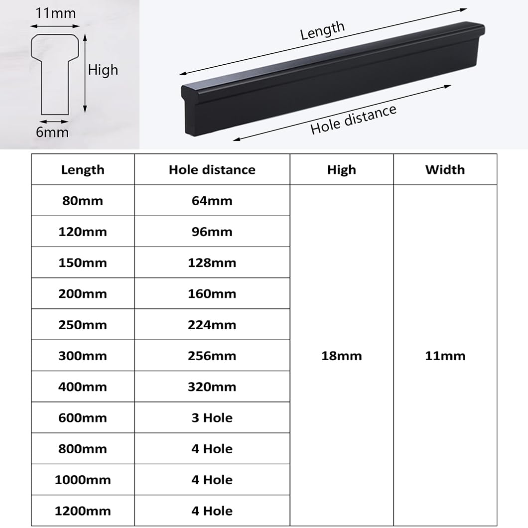 Maniglie Moderne in Alluminio a Forma di T per mobili, per Cucina, Camera da Letto e Guardaroba, Maniglie per cassetti Neri con Lunghezza di 600 mm (2 Pezzi)