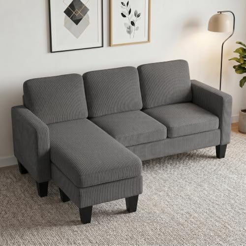 Image of HOMCOM 73 inch L-Shaped Sectional Sofa 3 Seater Couch 2200lb Capacity Dark Gray