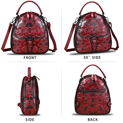 Image of Genuine Leather Backpack for Women Crossbody Shoulder Bag Vintage Rucksack Fashion Knapsack Purse Daypack Bag (Red)