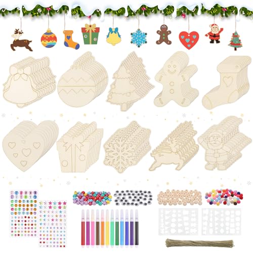 416pcs Wooden Christmas Ornaments to Paint, Unfinished Wooden Ornaments for