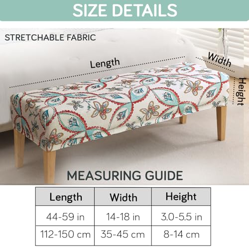 Image of HOKIPO Premium Printed Velvet Stretchable Dining Bench Slipcover, Beige Persian Garden (AR-5798-D9)
