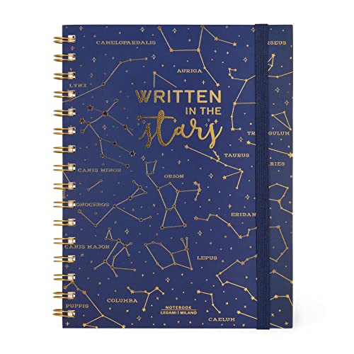 Legami - Caderno espiral com riscas grandes, A5, 200 páginas removíveis, elástico de fecho, bolso final, papel certificado FSC®, papel de 100 g/m², 15,5 x 21 cm, tema Stars