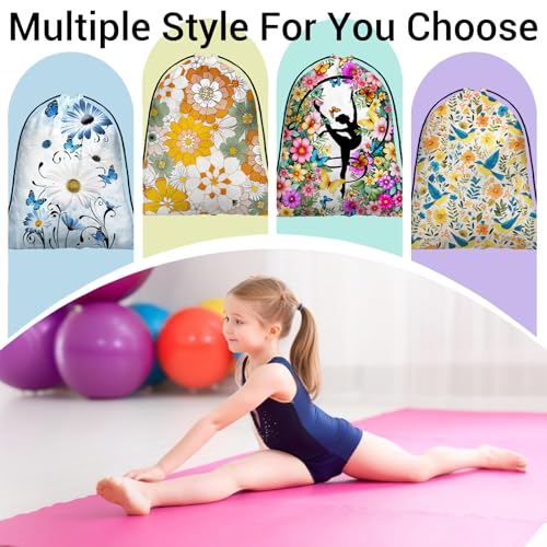 Image of Abstract Flowers Drawstring Gym Bag Orange Adjustable Gymnast Gymnastics Grip Bags for Women