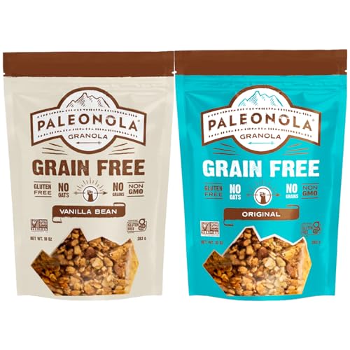 Image of Paleonola Original & Vanilla Bean Grain-Free Granola, Variety Pack of 2 (10 Oz Resealable Bag Each) - Gluten, Soy, and Dairy-Free, Grainless Paleo Granola - Perfect for Breakfasts or Smoothie Toppings