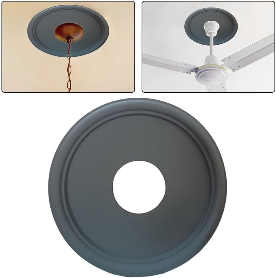 Black Round PU Ceiling Medallion for Light Fixtures and Ceiling Fans – 33 cm Outer Diameter, 10 cm Inner Opening, 3 cm Thick Decorative Cover Plate