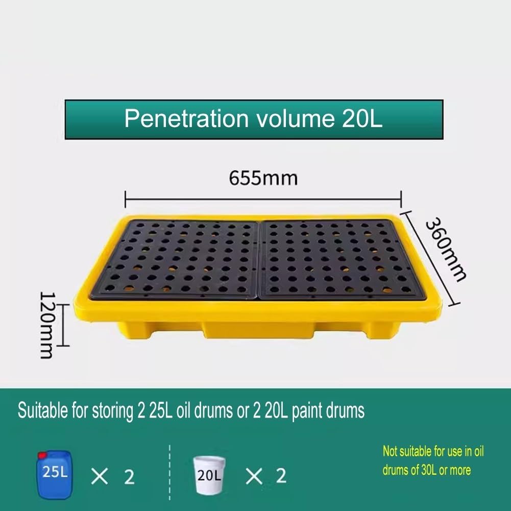 zktoermn Plataforma Modular Industrial Antiderrames, Bandeja De Contención De Derrames con Drenaje, Bandeja Apilable Anti-Polietileno(655x360x120mm)